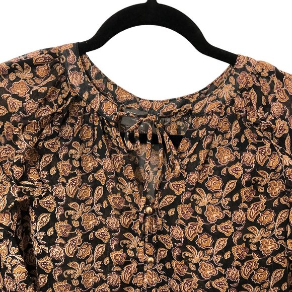 Dress Forum Brown Floral Ruffle Tiered Long Sleeve Dress M - Picture 4 of 11